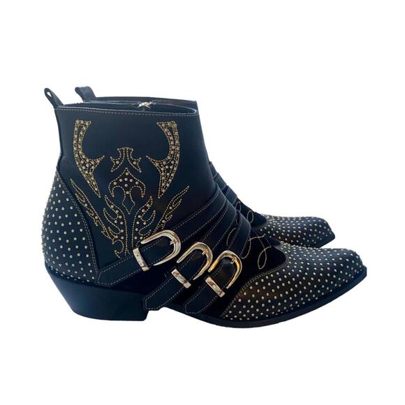 Anine Bing Penny Gold Studded Ankle Booties EU 40 Womens Boots Western Buckle - Picture 3 of 11